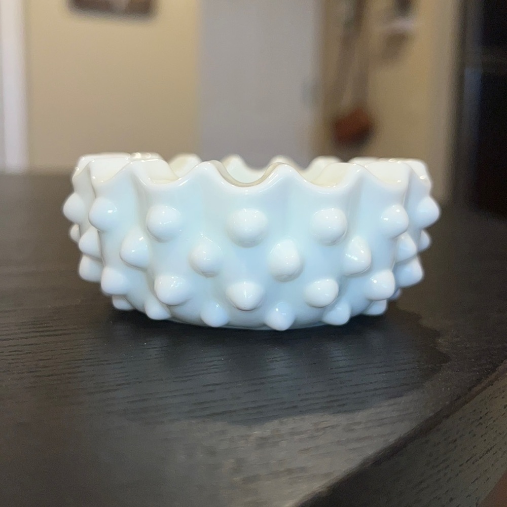 Fenton Hobnail Milk Glass vintage small dish / candle holder
